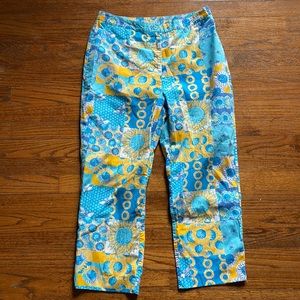 Lilly Pulitzer Vintage Yellow & Blue Sunflower Patchwork Pants